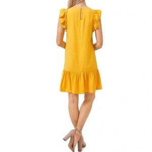 CeCe Mustard Yellow Flutter Sleeve Shift Dress Sz 14